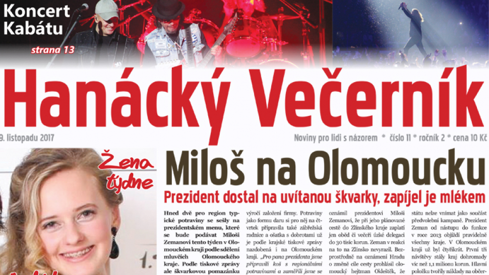 Hanácký Večerník 9.11.2017: Nejen Miloš a škvarky s mlékem...